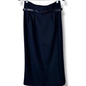 VTG Jones New York Vintage Navy Wool High Waist Belted Pleated Pencil Midi Skirt